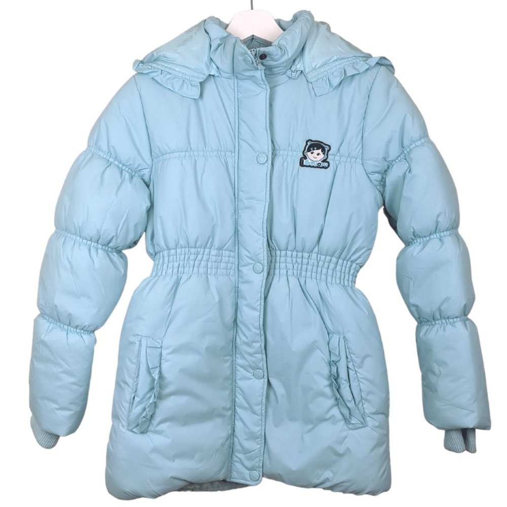 Blue/Teal Girls Coat with Bow and ruffled hood Size Medium